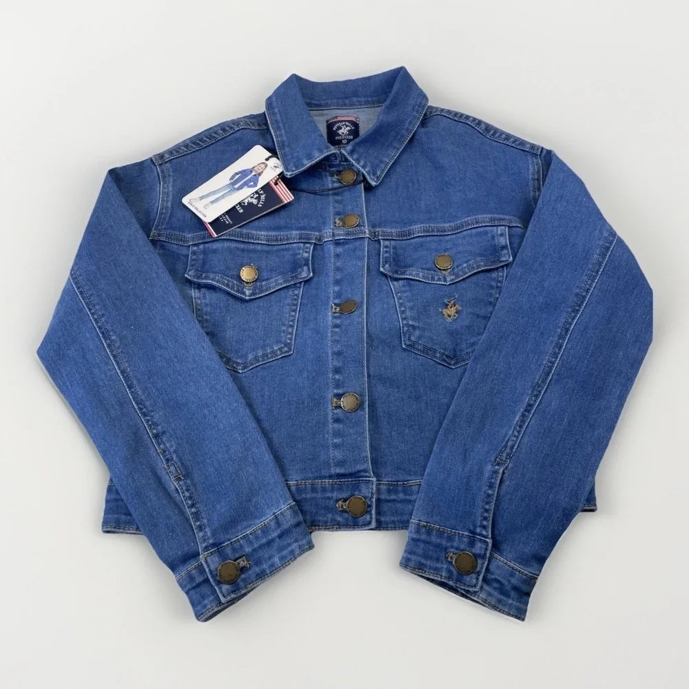 NWT Beverly Hills Polo Club Denim Long Sleeve Pockets‎ Logo Jacket girl's 10